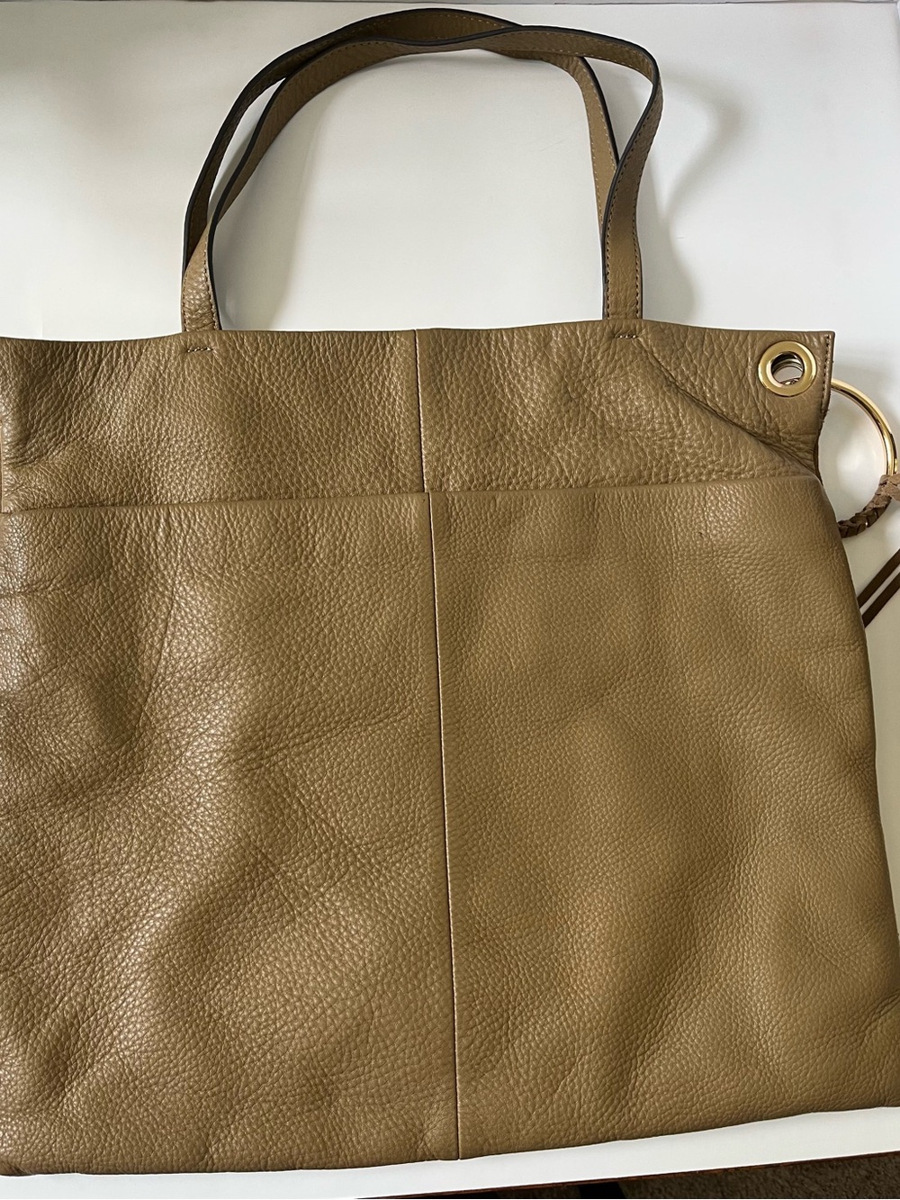 Vince Camuto 100% Leather Handbag purse Camel Pebbled Tote Bag Large 15” X 16”